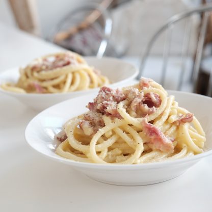 Pasta, bacon and cheese sauce